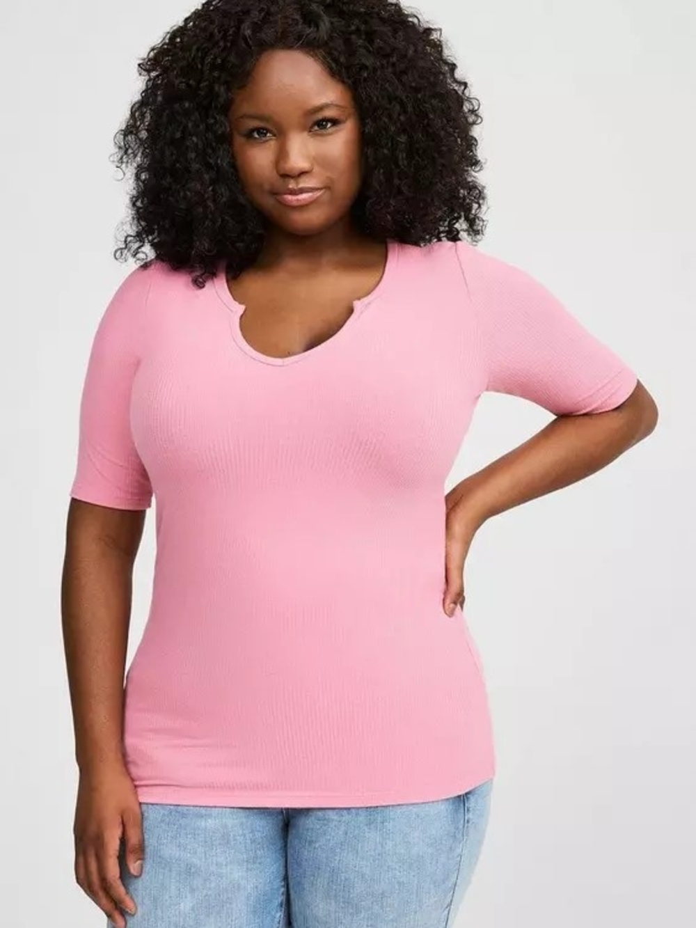 Torrid Women’s Pink Ribbed Notch-Neck Top
